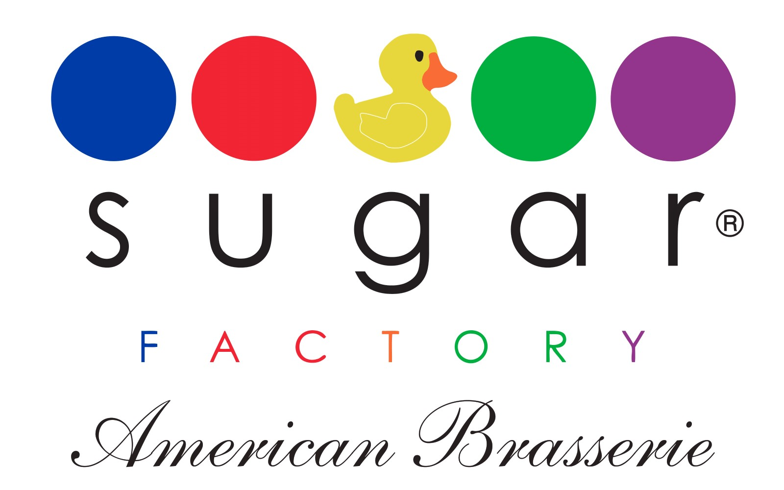 A logo with colorful circles and a duck Description automatically generated
