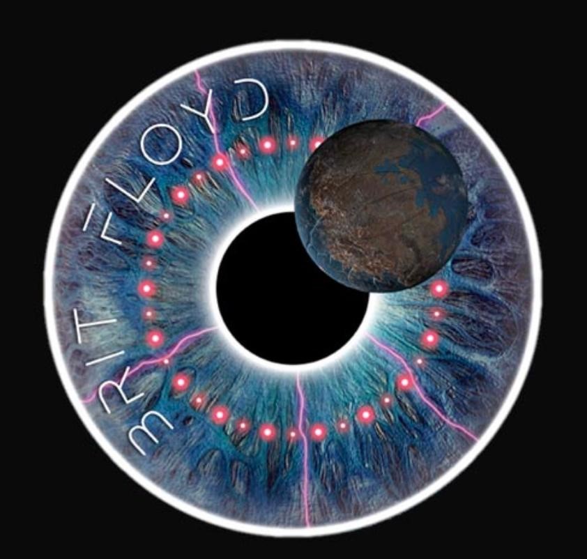 A blue eye with a planet and text

Description automatically generated